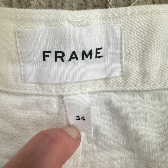 FRAME White Rumpled Blanc Grind High Rise Raw Hem Fringe Denim Shorts Sz 34 - Picture 6 of 7